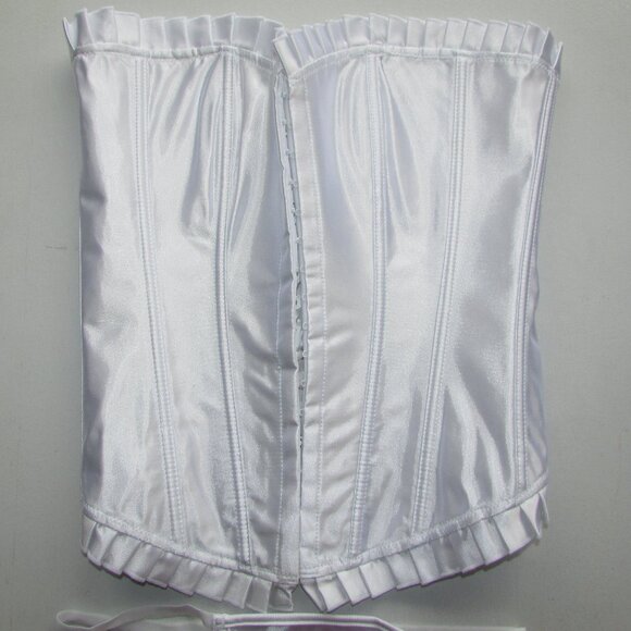White Satin Ruffled Corset Set - NEW - Picture 3 of 10